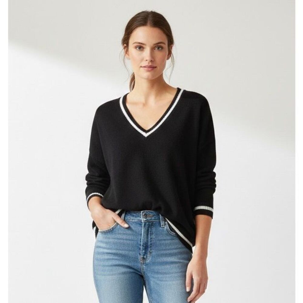 Michael Lauren Cashmere Sweater V Neck Black size Small